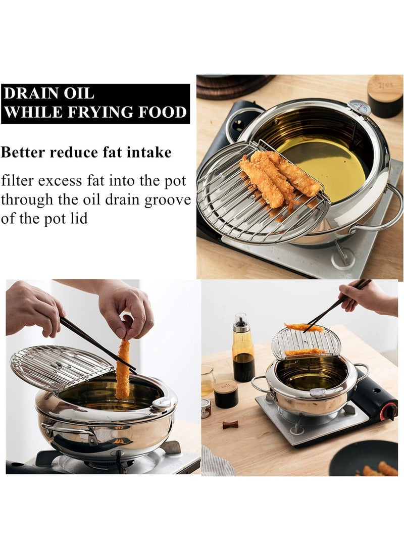 Happy Home Deep Fryer Pot 2.2L – Stainless Steel Deep Frying Pan for Tempura, Japanese Style, with Lid, Removable Oil Filter Rack, and Thermometer, Perfect for Frying Chicken, Fries, Shrimp, Fish, Calamari Rings, Pumpkin Pie, and Other Fried Foods, Durable, Easy to Clean, Rust-Resistant, Ideal for Daily Use, Family Picnics, Camping, and Special Occasion Gifts - Image 4